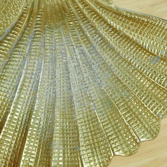 Vintage Shell Ashtray Trinket Dish Gold Tone Aluminum Ihi India Coastal Beach - Picture 10 of 10